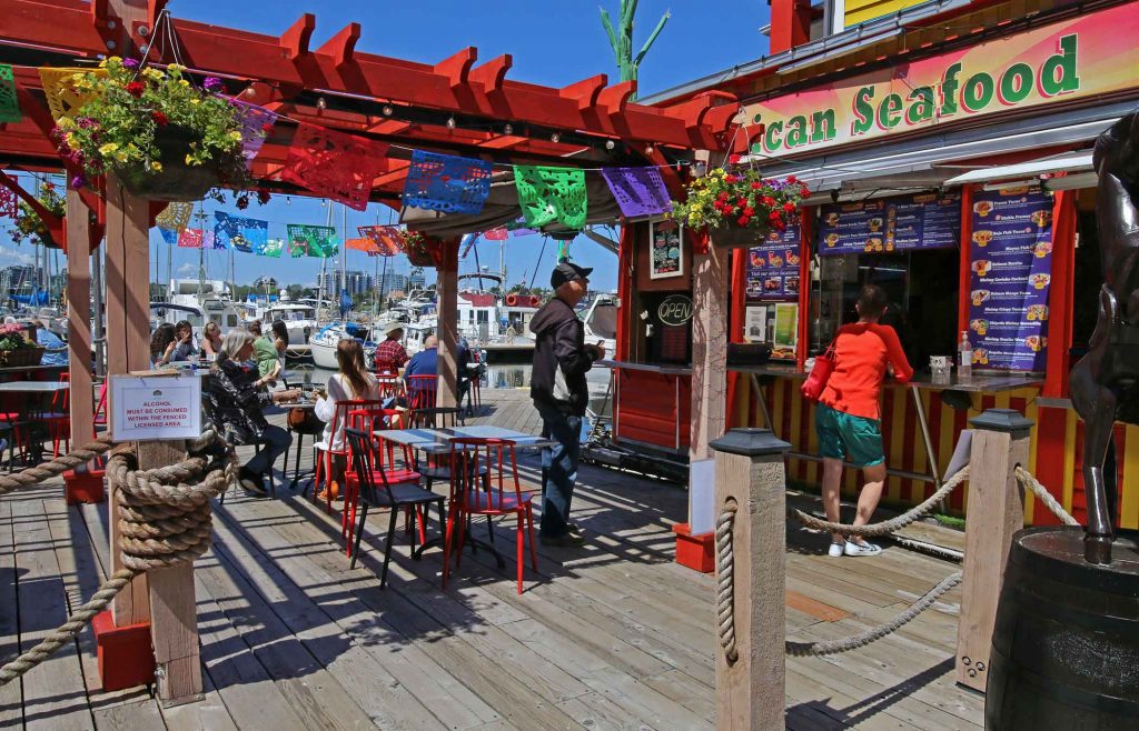 Mexican seafood outdoor restuarant at Fisherman's Wharf in Victoria BC.